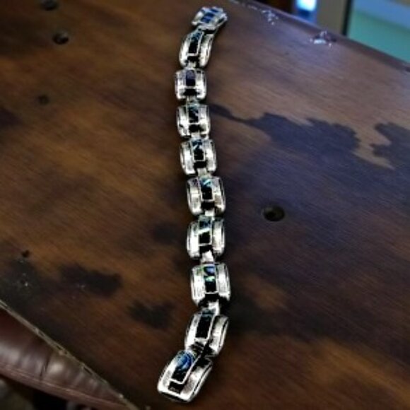 Vintage Taxco Mexico Sterling & Abalone Clasp Bracelet Signed - Picture 4 of 8